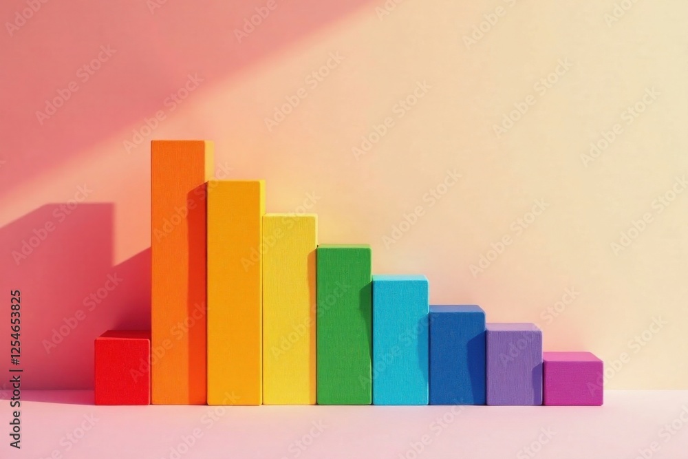 Fototapeta premium Colorful Blocks Descending in a Gradient Pattern Against a Soft, Light Background