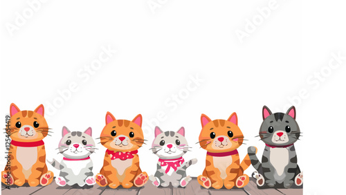 並んだ猫　かわいい動物のフレームコピースペース背景のイラスト
