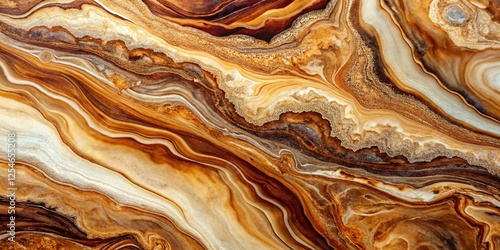 Abstract Swirling Marble Texture: Brown & Cream Aerial View