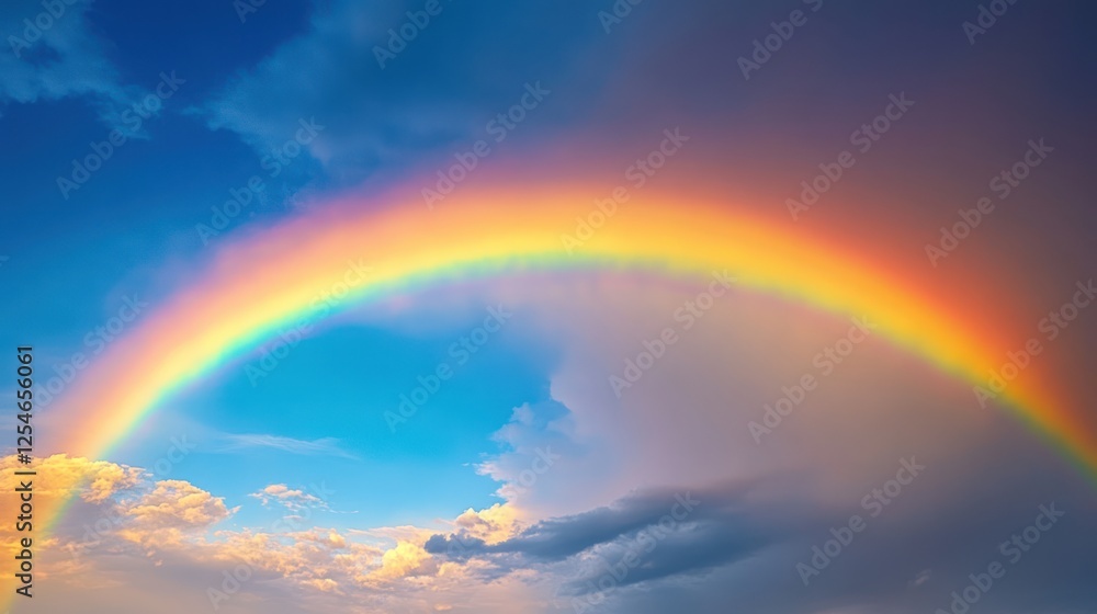 Vibrant rainbow arching across a dramatic sky. Vibrant rainbow arching across a dramatic sky.
