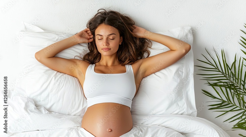 Wake up woman idea. A serene pregnant woman relaxing in bed, embracing motherhood with calmness and joy. Wake up woman idea. A serene pregnant woman relaxing in bed, embracing motherhood with calmness and joy.
