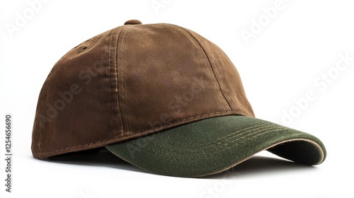 A stylish brown corduroy cap with a green bill, perfect for casual outings and outdoor activities. photo