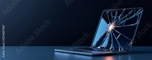 Broken laptop with a cracked screen detail.