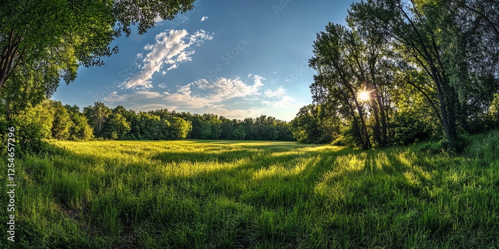 Obraz premium A vibrant patch of lush green grass captured in wide-angle, showcasing fresh blades, soft texture, and natural beauty. Perfect for nature backgrounds, garden themes, and serene landscapes.