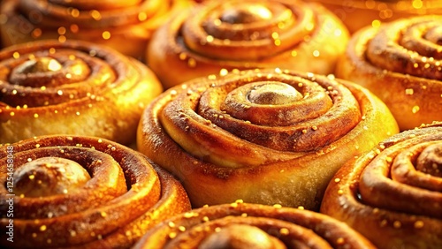 Obraz na płótnie Double Exposure: Close-up Cinnamon Rolls Ready to Bake, Warm Spices & Golden Light w salonie