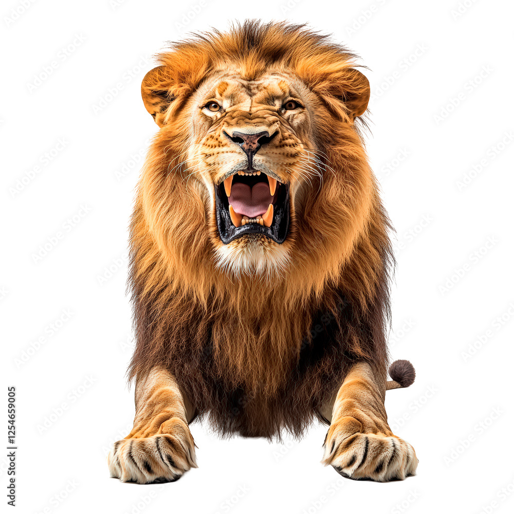 Fototapeta premium Lion roaring with mouth open isolated on transparent background