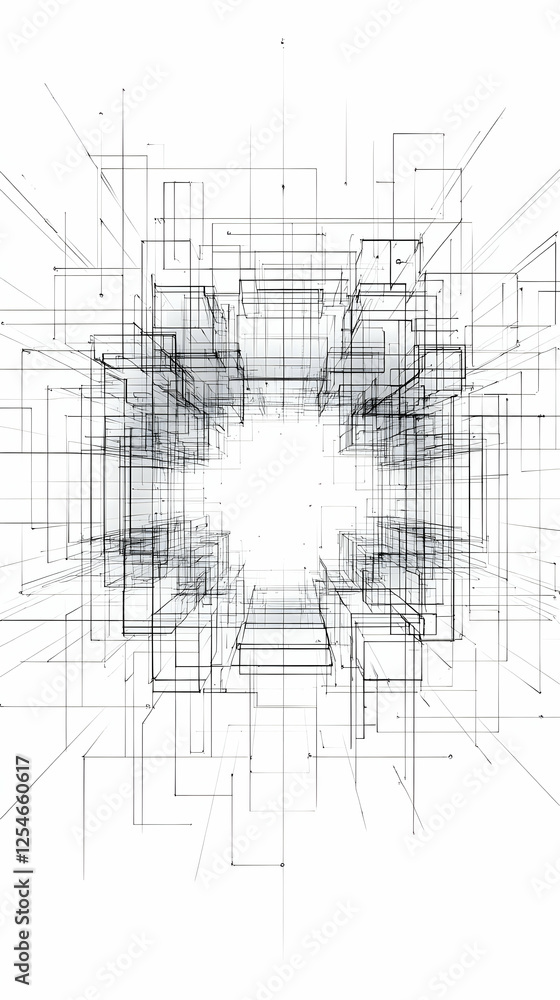 Abstract 3D Wireframe Structure Illustration