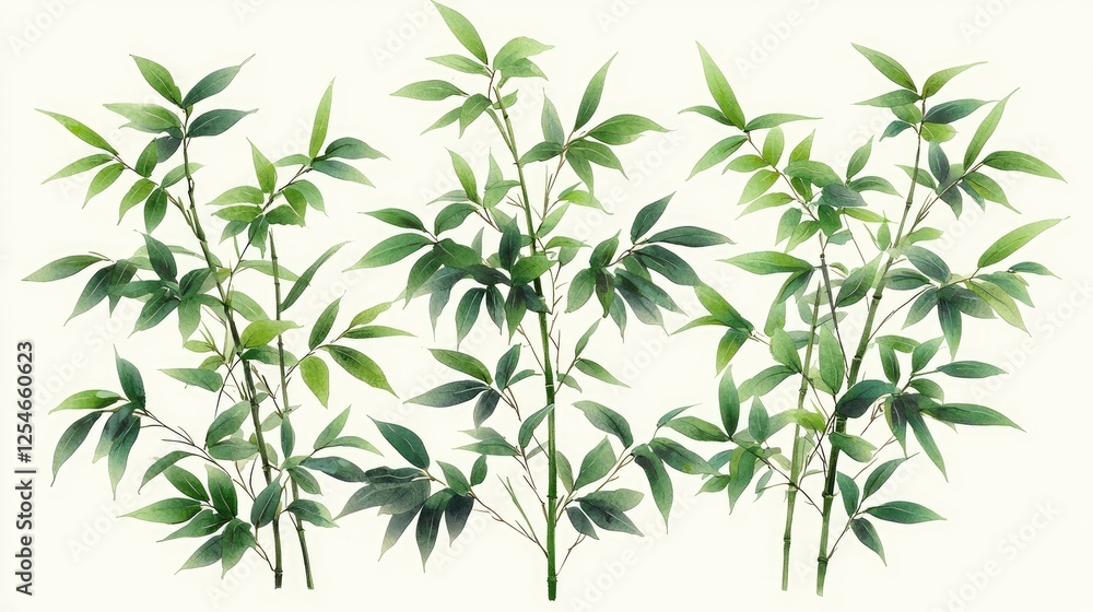 Obraz premium Lush green bamboo plants arranged aesthetically on a light background, ideal for nature-themed designs