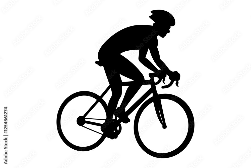 Fototapeta premium A cyclist riding a road bike silhouette on white background.