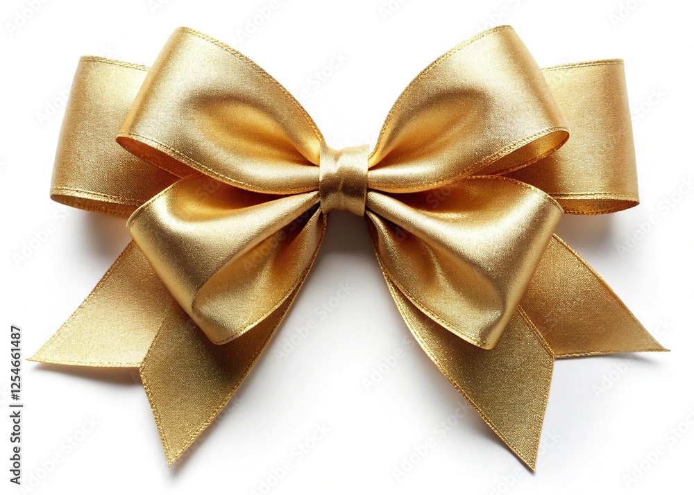 Naklejka premium Luxury Champagne Gold Ribbon Bow on White Background - Perfect for Gifting