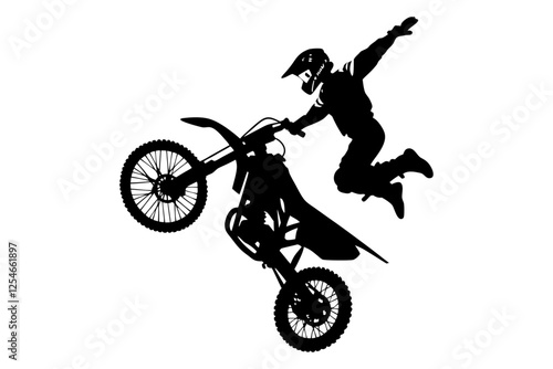 A motorcyclist performing a stunt ,black silhouette image with white background