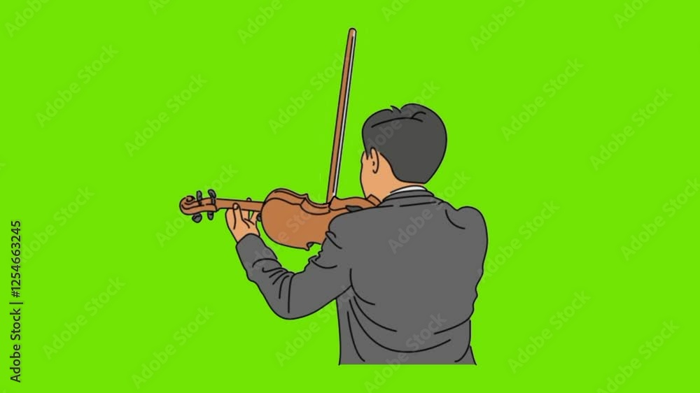 line art animation of male violinist performing to play violin green background line art animation of male violinist performing to play violin green background