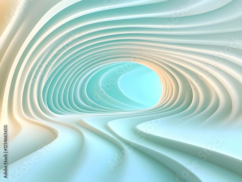Abstract 3D Render Teal and White Curves