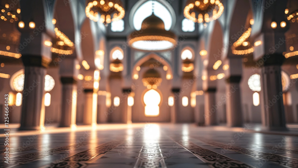 Fototapeta premium Beautiful blurred mosque interior building background