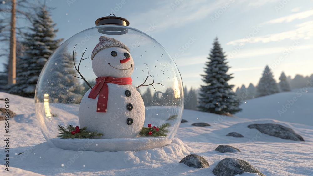 Fototapeta premium Snow Globe Snowman Winter Wonderland Scene