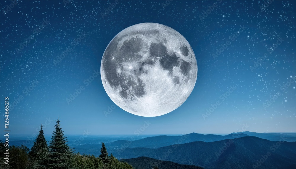 Fototapeta premium Stunning Full Moon in Night Landscape Enchanting Lunar Views