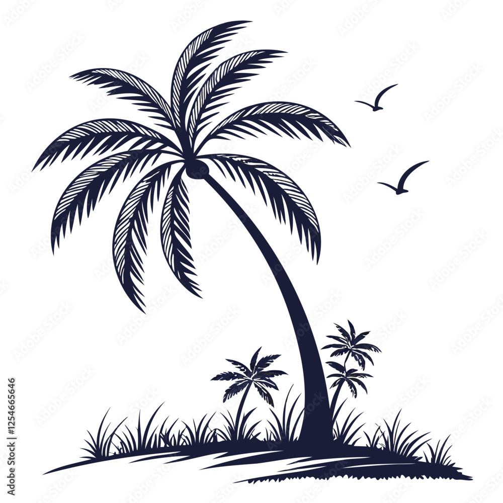Fototapeta premium Minimalist Palm Tree Silhouette Vector Perfect on Transparent Background