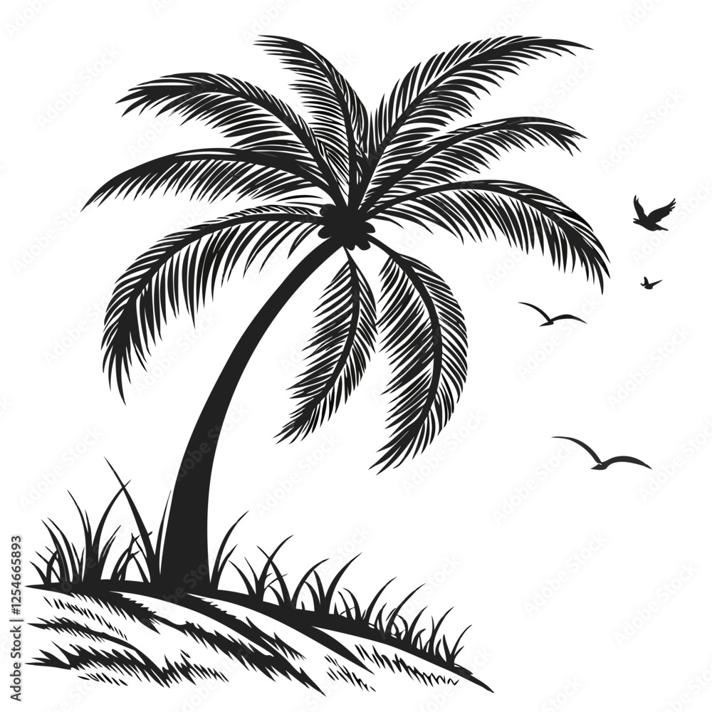 Fototapeta premium Palm Tree Silhouette Vector High-Quality Illustration on Transparent Background