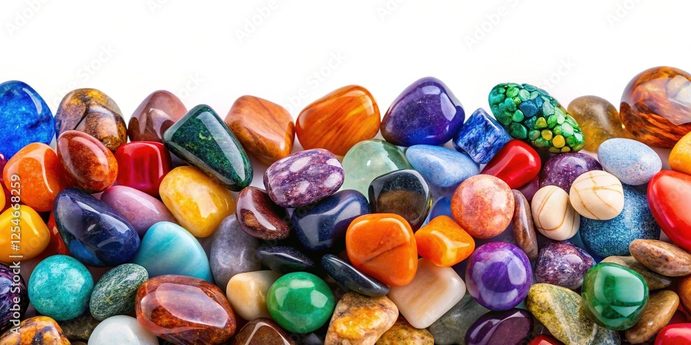 Smooth Colorful Pebbles on White Background - Stock Photo Smooth Colorful Pebbles on White Background - Stock Photo