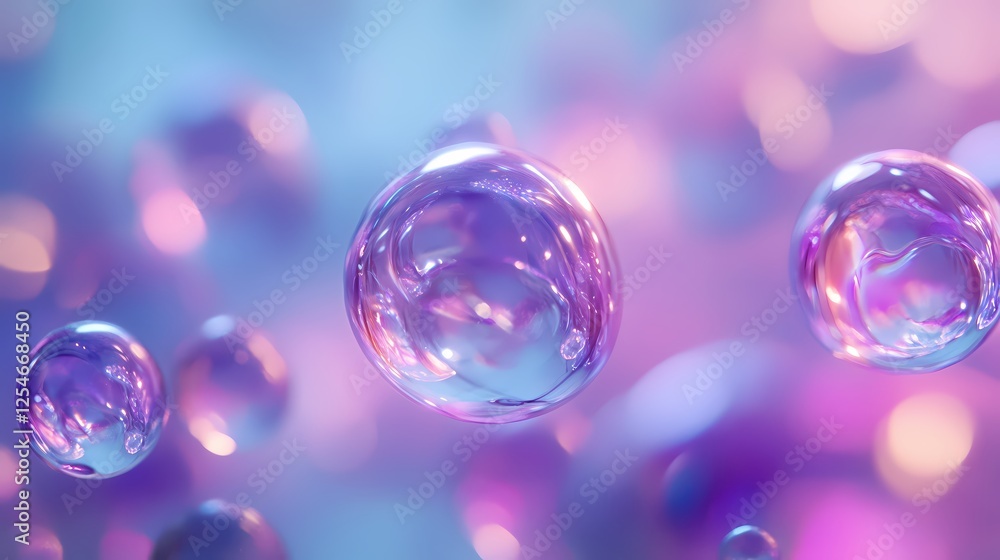Naklejka premium Ethereal bubbles floating in a dreamlike space with soft pastel colors and gentle light