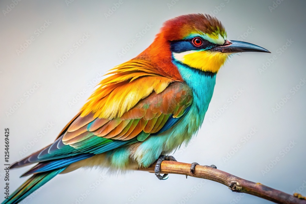 Fototapeta premium Vibrant Exotic Bird with Colorful Feathers Isolated on White Background - Stock Photo