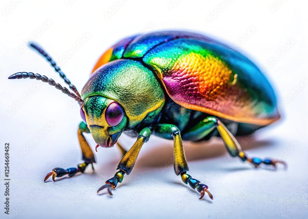 Naklejka premium Vibrant Jewel Beetle on Pristine White Background - Macro Photography