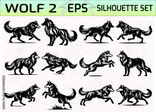 Set of Wolf Silhouette Vector Illustration
