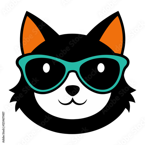 Cat head with sunglass vector art illustration