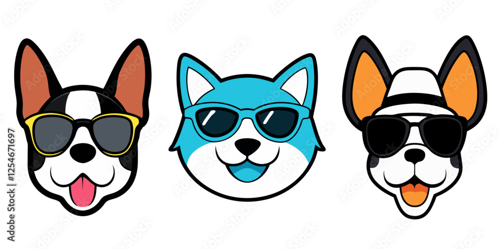 Fototapeta premium cute smiling Boston Terrier dog head with sunglass vector art illustration