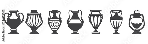 Professional Antique Vase Icons Silhouette Vector Illustration