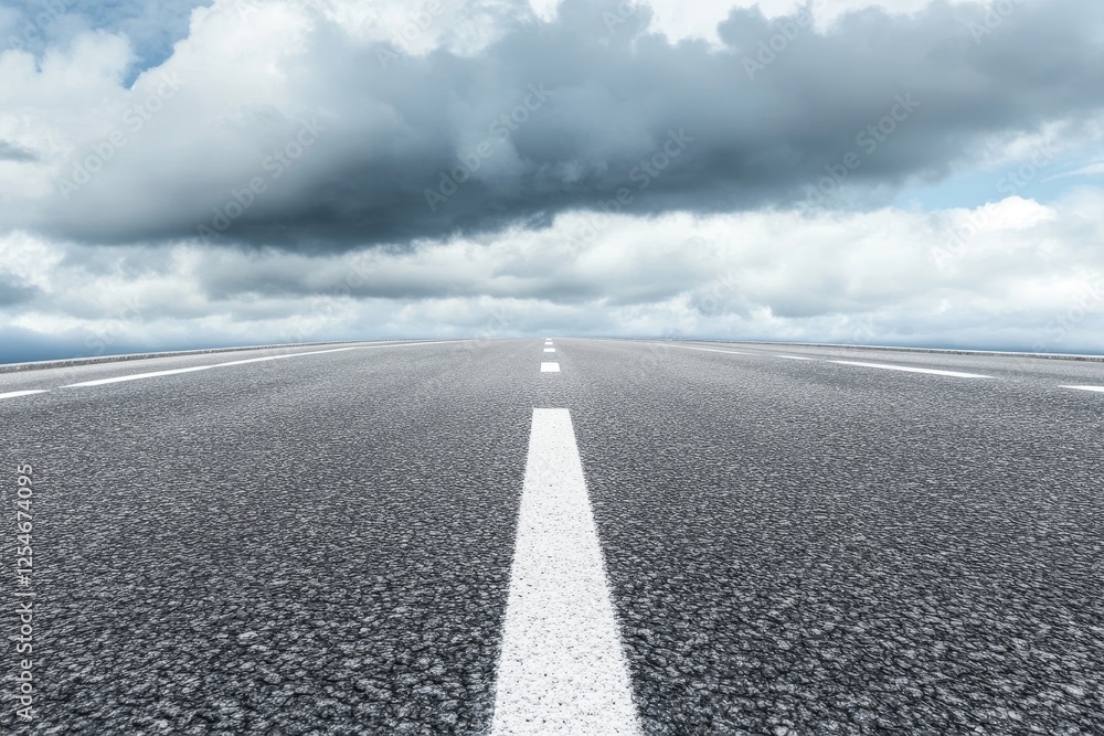 Naklejka premium Empty asphalt road vanishing under cloudy sky.