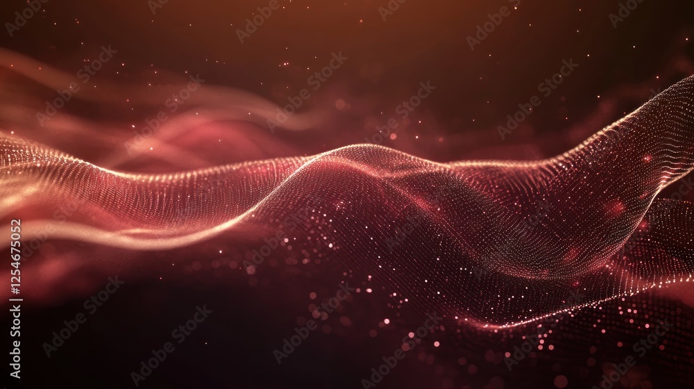 Fototapeta premium Abstract red particle wave, dark background, digital art, website banner