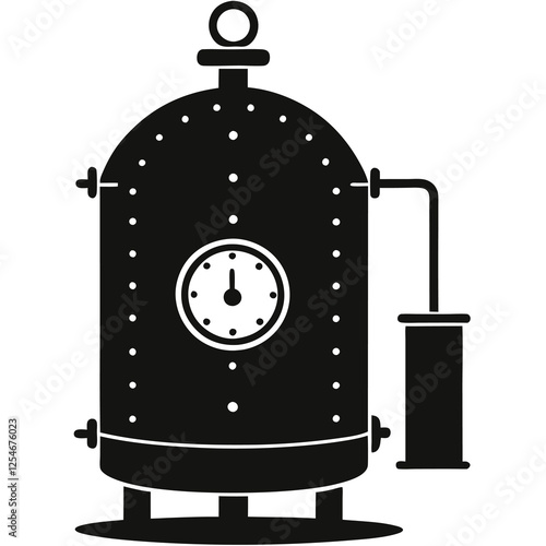 silhouette vector of riveted boiler with pressure gauge