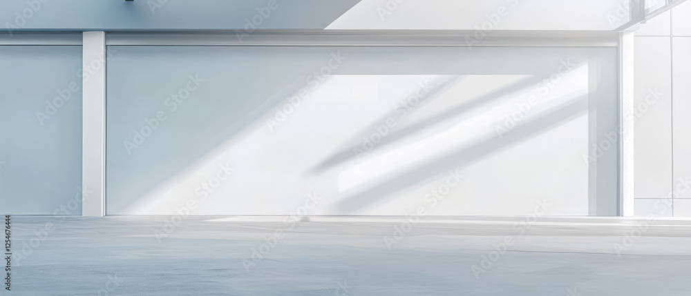 Bright and spacious empty room with stylish architectural features and shadows Bright and spacious empty room with stylish architectural features and shadows