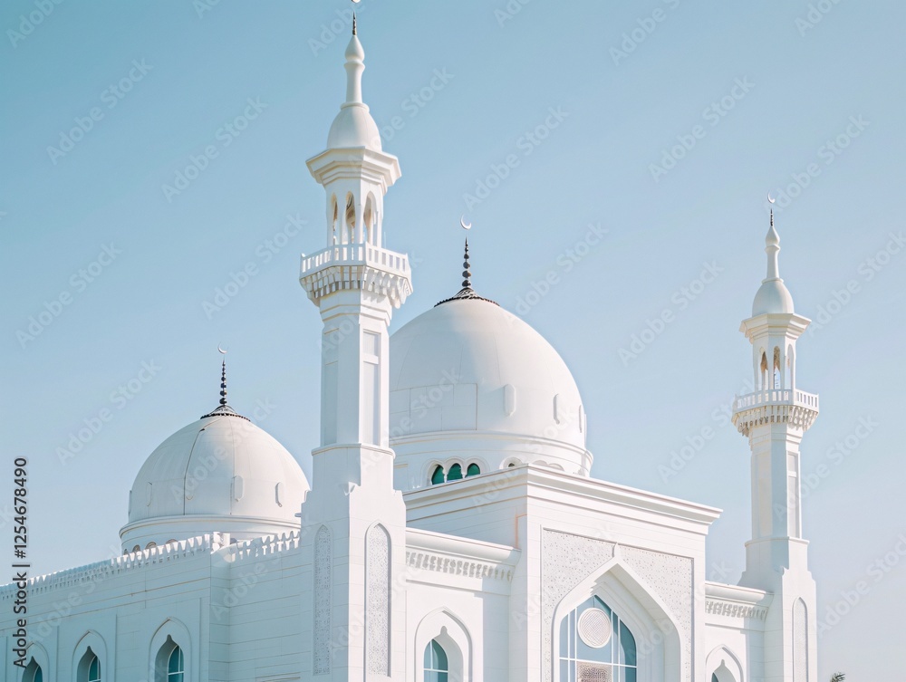 Obraz premium Architectural photography at its finest, capturing the beauty of symmetry and Islamic mosque design.