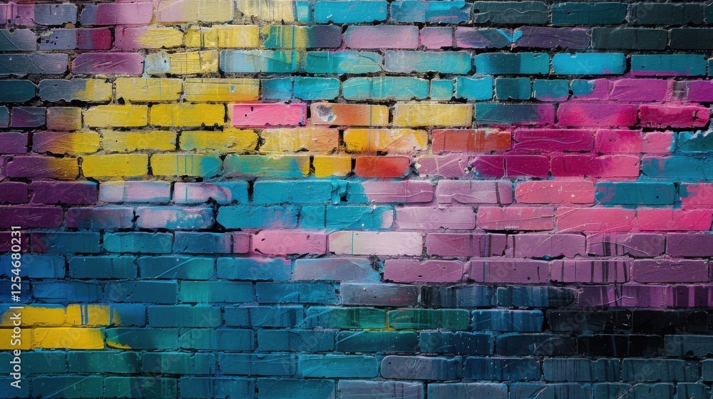 Bright brick wall with pink, blue, purple, yellow, and black colors creating a cool, trendy look.
Bright brick wall with pink, blue, purple, yellow, and black colors creating a cool, trendy look.