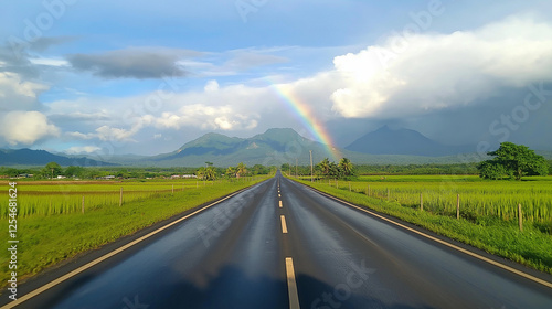 The image can be named: Countryside Road Leading to the Sky