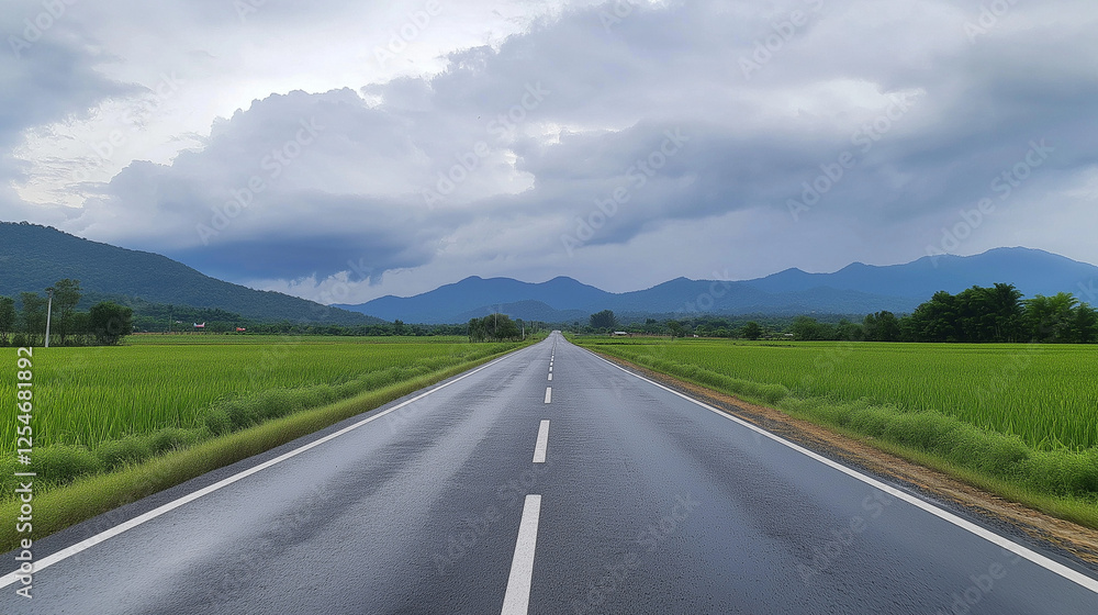 Naklejka premium A winding mountain road leading to the sky