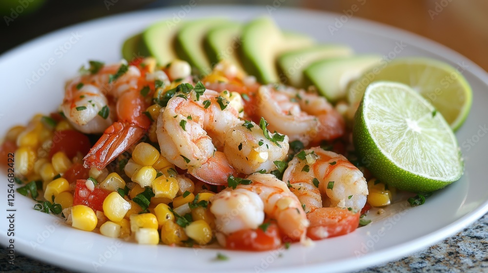 Grilled Shrimp Salad with Sweet Corn and Avocado Slices Grilled Shrimp Salad with Sweet Corn and Avocado Slices