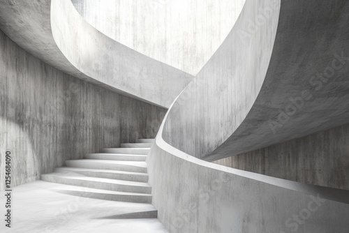 Exploring the curves and lines of a minimalist concrete staircase in a modern architectural space. Generative AI photo