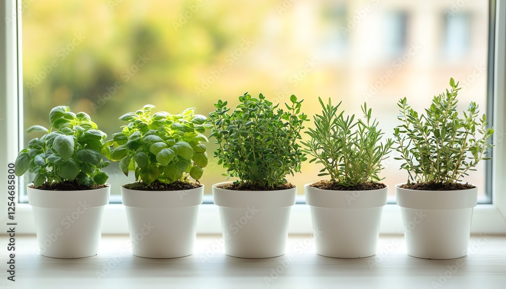 row of small green seedlings in white pots, growing healthy plants, clean environment, natural light, indoor nursery row of small green seedlings in white pots, growing healthy plants, clean environment, natural light, indoor nursery
