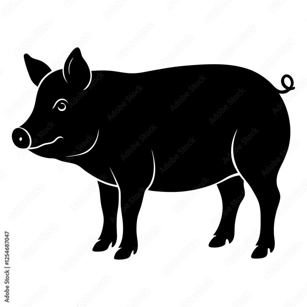 a silhouette vector of a pig isolated white background