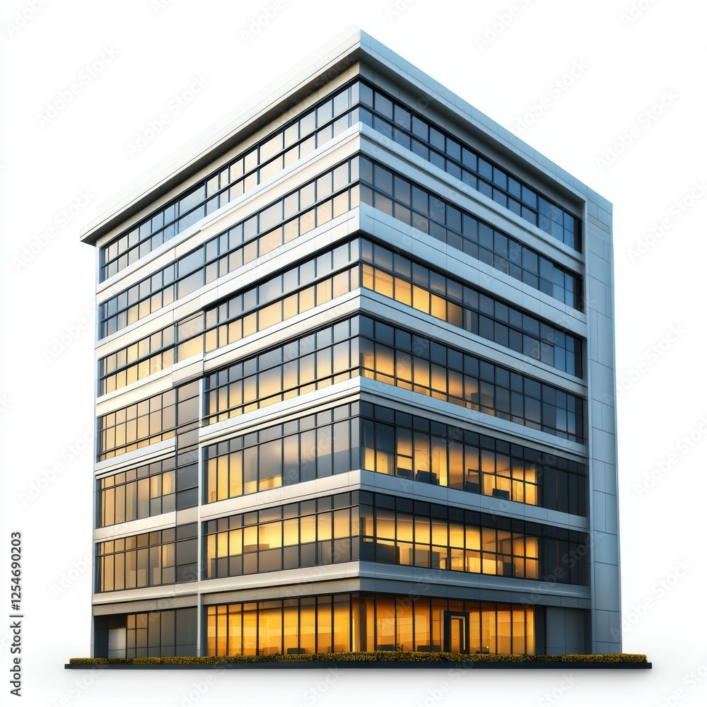 Modern Office Building with Glass Facade and Bright Illuminated Windows at Twilight Modern Office Building with Glass Facade and Bright Illuminated Windows at Twilight