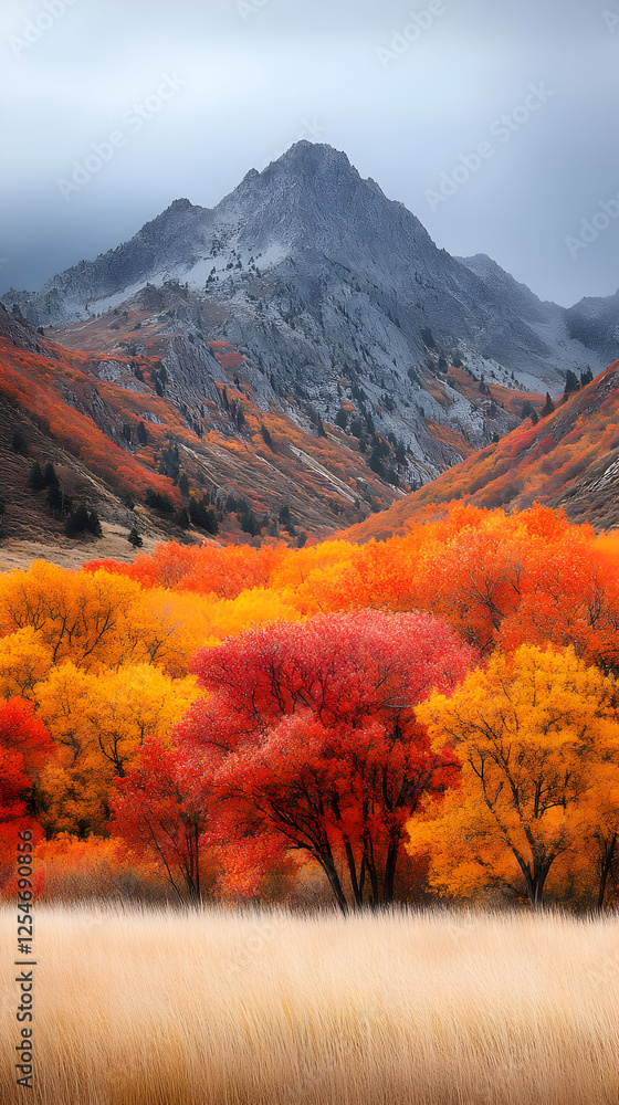 Naklejka premium Autumn Mountain Landscape Illustration