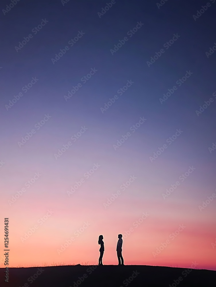 Fototapeta premium Silhouette of a couple standing on a cliff