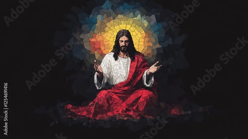 Colorful Vector Illustration of Jesus Christ with Copy Space on Abstract Background
