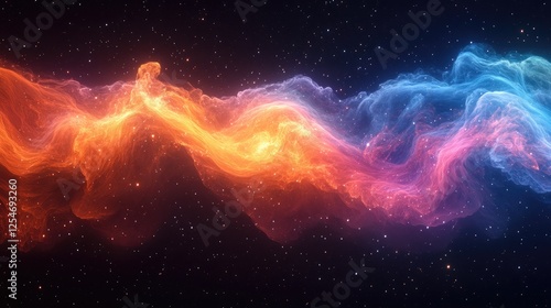 Vibrant cosmic wave of colorful gases swirling in space, creating a mesmerizing celestial scene
