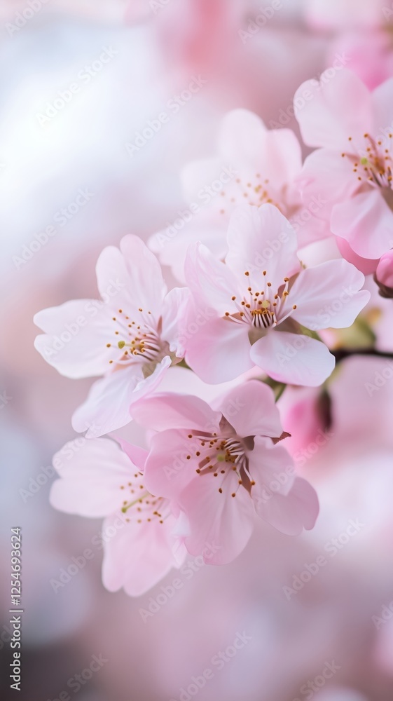 Close-up of delicate pink cherry blossoms in full bloom, symbolizing the fleeting beauty of life and the arrival of spring Close-up of delicate pink cherry blossoms in full bloom, symbolizing the fleeting beauty of life and the arrival of spring
