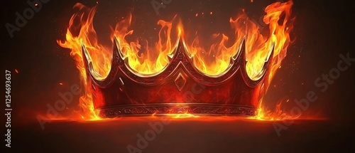 Fiery red crown engulfed in flames with a dark background creating a dramatic effect