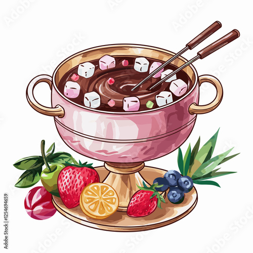 Elegant Chocolate Fondue with Fruits and Marshmallows